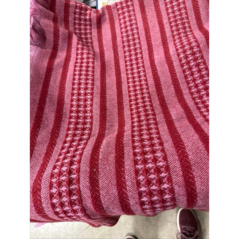 Woolen Mill Store.   Raspberry striped Throw Blanket - Picture 8 of 8